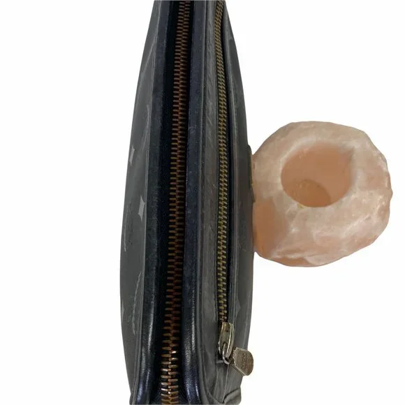 Authentic MCM Clutch Bag Black PVC Used Handbag Vintage On Sale - Picture 6 of 11